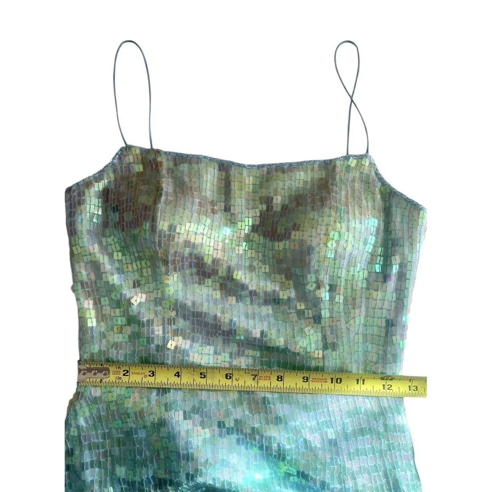 Vintage Cache Silk Beaded Ombré Sequins Iridescent Gown Mermaid Embellished Y2k - Picture 11 of 16
